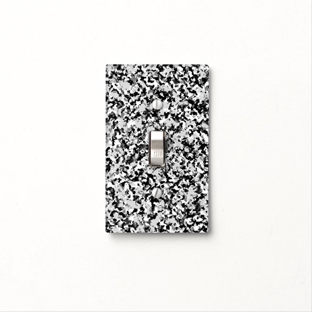Arctic White Grey Black Camo Camouflage Pattern Light Switch Cover (In Situ)