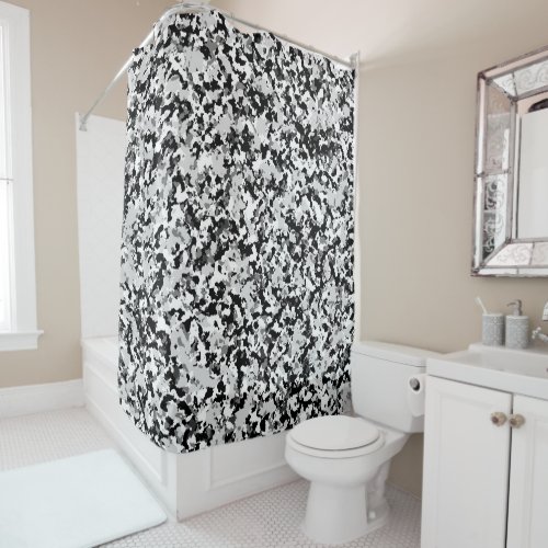 Arctic White Grey Black Camo Camouflage Pattern Shower Curtain