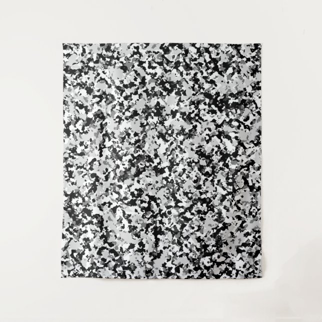 Arctic White Grey Black Camo Camouflage Pattern Tapestry (Front)