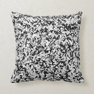 Arctic White Grey Black Camo Camouflage Pattern Throw Pillow