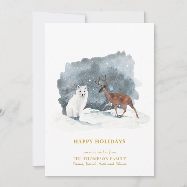 ARCTIC WINTER Animal Gold Script Minimalist  Holiday Card (Front)