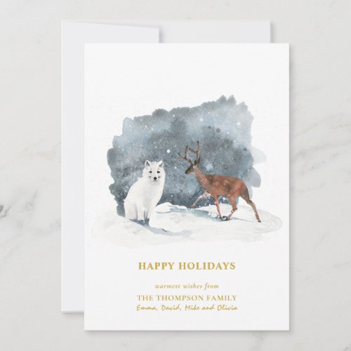 ARCTIC WINTER Animal Gold Script Minimalist  Holiday Card