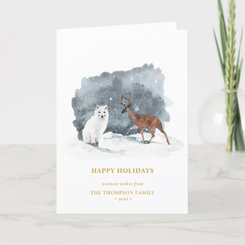 ARCTIC WINTER Animal Gold Script Minimalist  Holiday Card