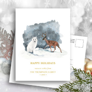 ARCTIC WINTER Animal Gold Script Minimalist Holiday Postcard