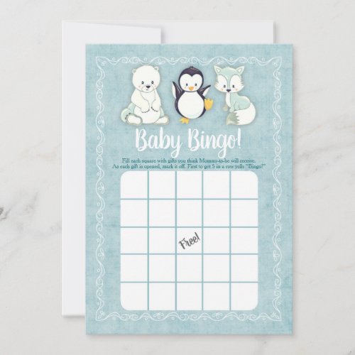 Arctic Winter Animals Baby Shower Bingo Game Invitation