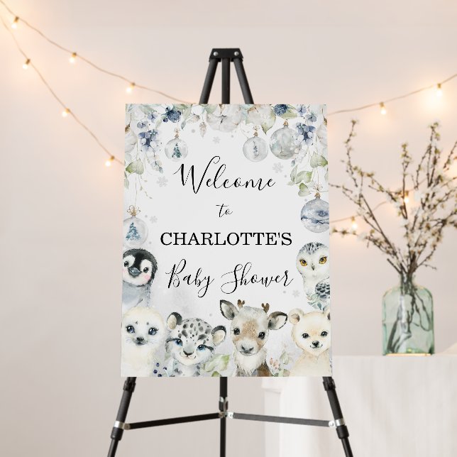  Arctic Winter Animals Baby Shower Welcome Sign (In Situ (Stand))