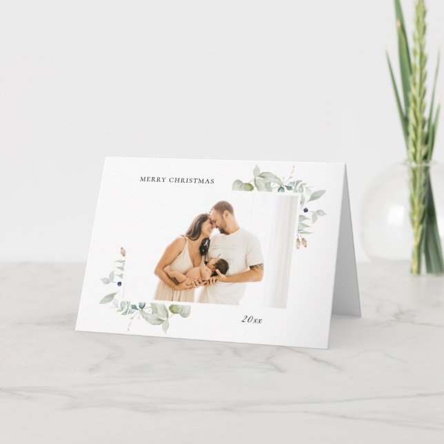 Arctic Winter Botanical Frame 4 Photo Holiday Card (Front)