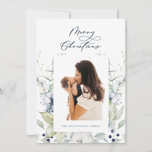 Arctic Winter Botanical Multi-Photo Holiday Card (Front)