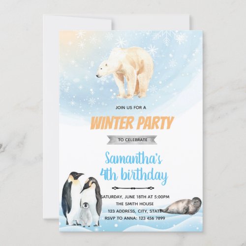 Arctic winter party theme invitation