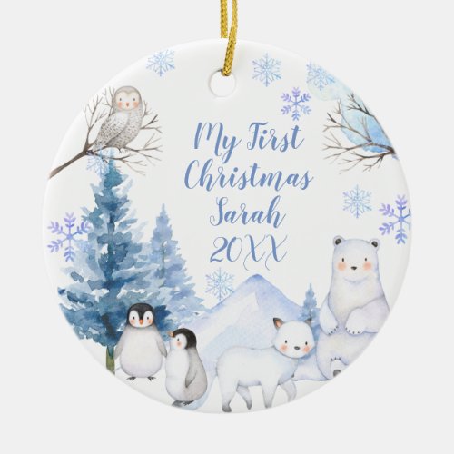 Arctic Winter Woodland Forest 1st Christmas Ceramic Ornament