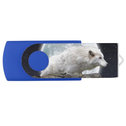 Arctic Wolf and Full Moon Wildlife Design USB Flash Drive
