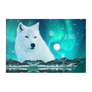 Arctic wolf and magical night with northern lights acrylic print
