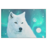 Arctic wolf and magical night with northern lights fabric
