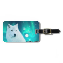 Arctic wolf and magical night with northern lights