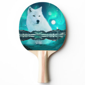 Arctic wolf and magical night with northern lights ping pong paddle