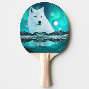 Arctic wolf and magical night with northern lights ping pong paddle