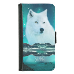 Arctic wolf and magical night with northern lights samsung galaxy s5 wallet case