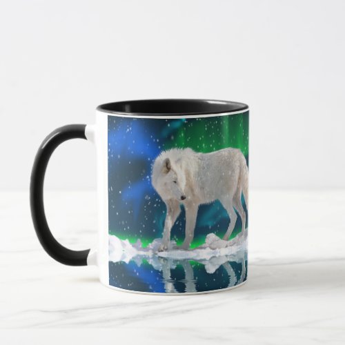 Arctic Wolf Aurora  Snow Wildlife Art Coffee Mug