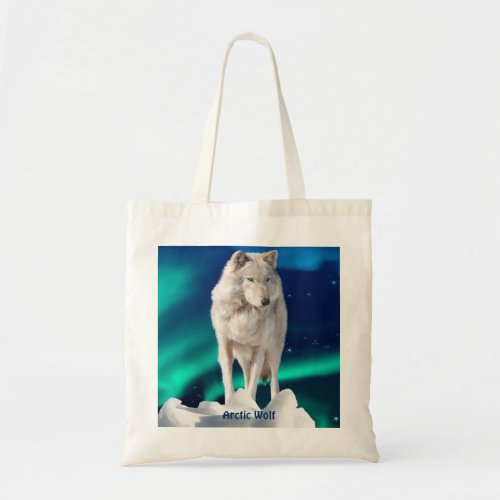 Arctic Wolf Aurora  Stars Tote Bag Collection