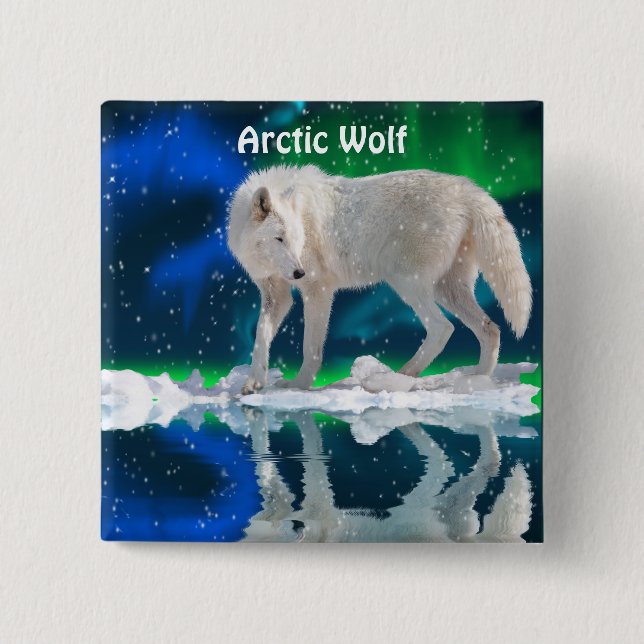 Arctic Wolf & Aurora Wildlife-supporter Button (Front)