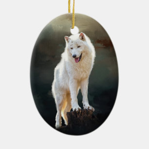 Arctic wolf ceramic ornament