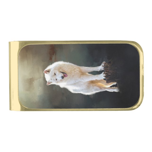Arctic wolf gold finish money clip (Front)
