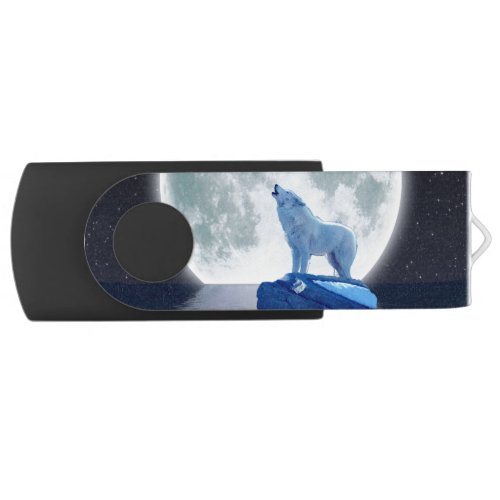 Arctic Wolf Howling at the Moon Wildlife Design USB Flash Drive