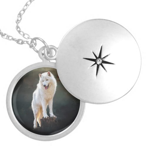 Arctic wolf locket necklace