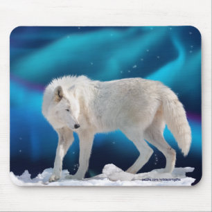 Arctic Wolf & Northern Lights II Fantasy Mousepad