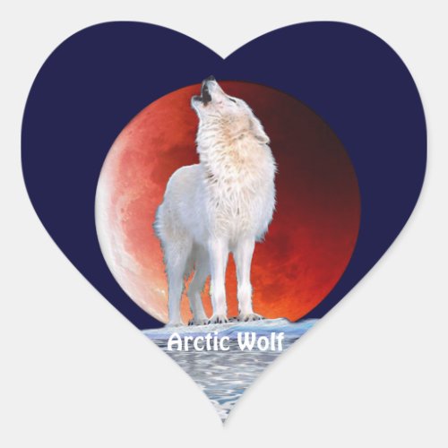 Arctic Wolf  Red Eclipsing Moon Heart Sticker