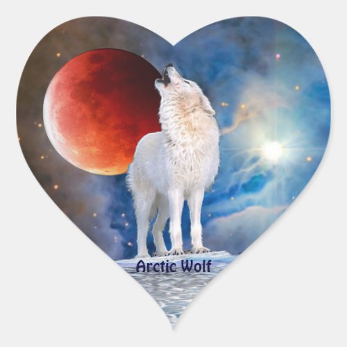 Arctic Wolf  Red Eclipsing Moon Heart Sticker