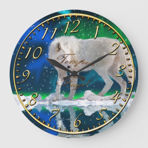 Arctic Wolf Snow  Aurora Wildlife Art Clock