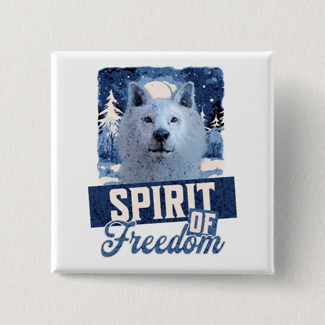 Arctic Wolf Spirit of Freedom Wildlife Design Button (Front)