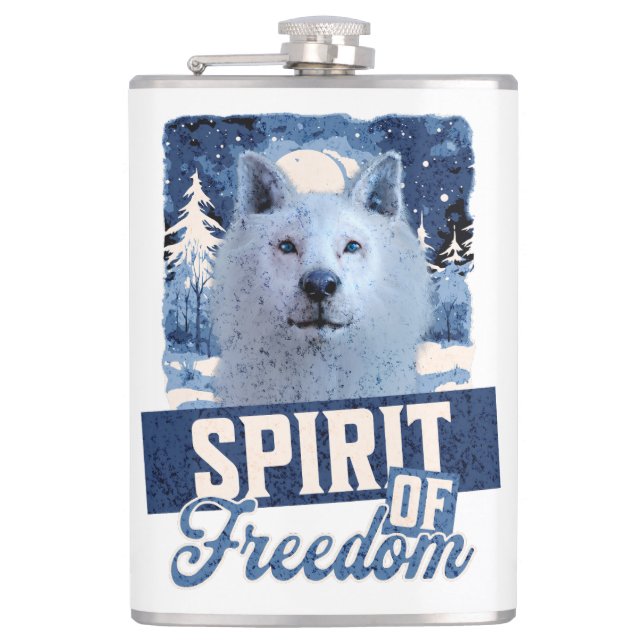Arctic Wolf Spirit of Freedom Wildlife Design Flask (Front)