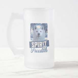 Arctic Wolf Spirit of Freedom Wildlife Design Frosted Glass Beer Mug