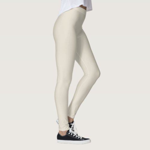 Arctic Wolf White Solid Color Print Light Neutral Leggings