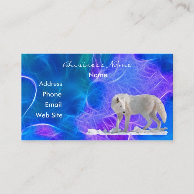 Arctic Wolf Wildlife Fractal-effect Business Card (Front)