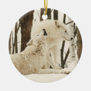 Arctic Wolves in Winter Ceramic Ornament
