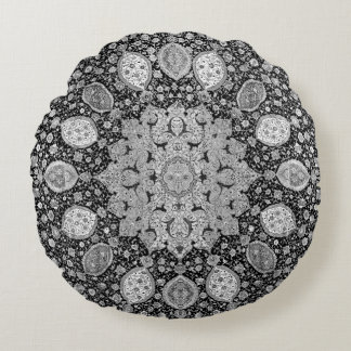 Ardabil Pattern in Gray Round Pillow