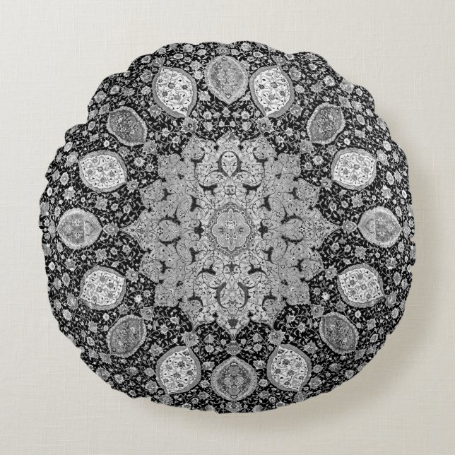 Ardabil Pattern in Gray Round Pillow (Front)