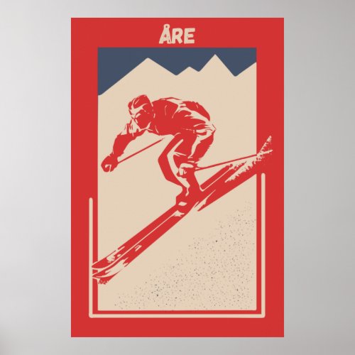 re Sweden resjn lake Ski resort _ Vintage Retro Poster