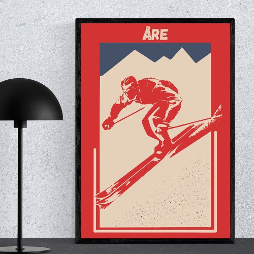 re Sweden resjn lake Ski resort _ Vintage Retro Poster