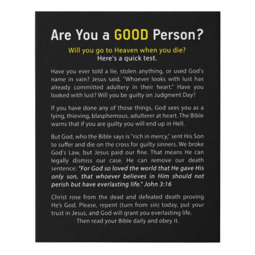 Are You a Good Person Christian Faith Full Gospel Faux Canvas Print