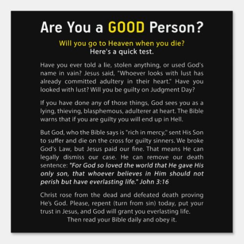 Are You a Good Person Christian Faith Full Gospel Sign