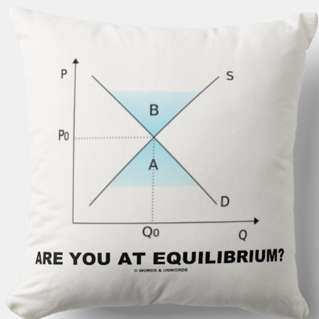 Are You At Equilibrium? Supply-And-Demand Curve Throw Pillow (Econ psyche throw pillow featuring timeless life query: "Are You At Equilibrium?")
