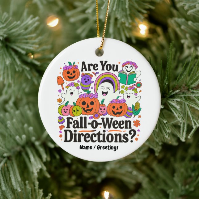 Are You Fall O Ween Directions Teacher Halloween  Ceramic Ornament (Tree)