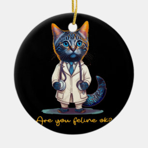 Are You Feline Ok Anthropomorphic Cat Nurse Stetho Ceramic Ornament