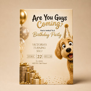 Are You Guys Coming? Funny Dog Birthday Party Invitation