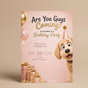 Are You Guys Coming? Funny Dog Blush Pink Birthday Invitation