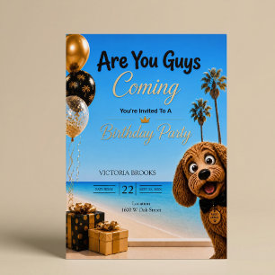Are You Guys Coming? L.A. Beach Dog Birthday Party Invitation